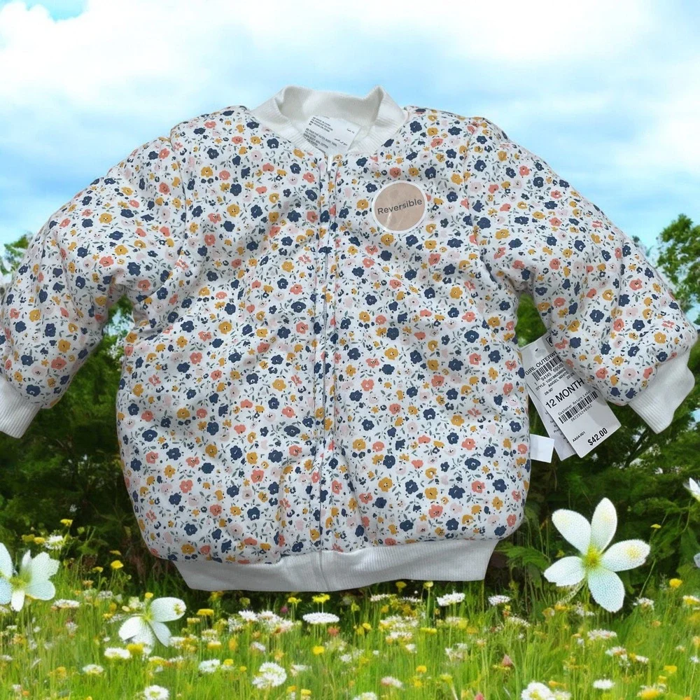 Reversible Baby Girl Floral Jacket White Sherpa Puffer 12M Softcore Cozy‎